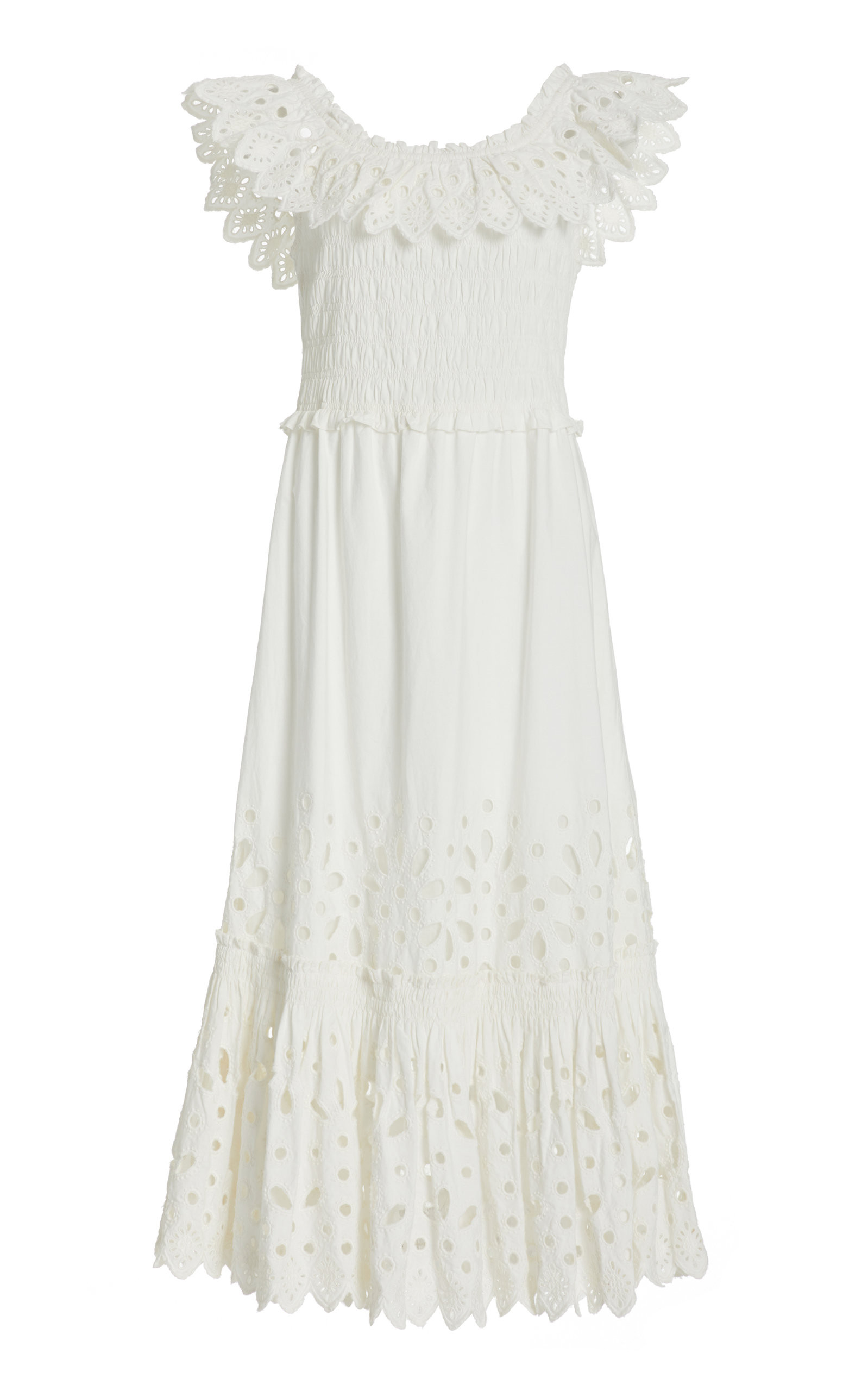 Hazel Smocked Broderie Anglais Cotton Midi Dress | Moda Operandi (Global)