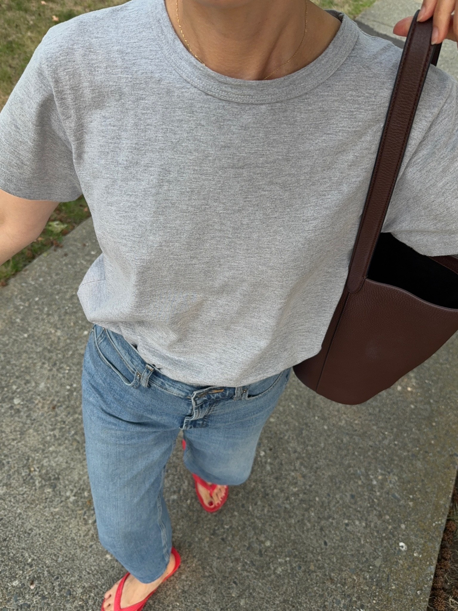Tee: Leset Margo. In a small. 
Everlane jeans: sized up one size and hemmed 
Flip flop: I’m a size 7 and I wear 37/38 here.

#LTKcanada #LTKsummer #LTKpetite