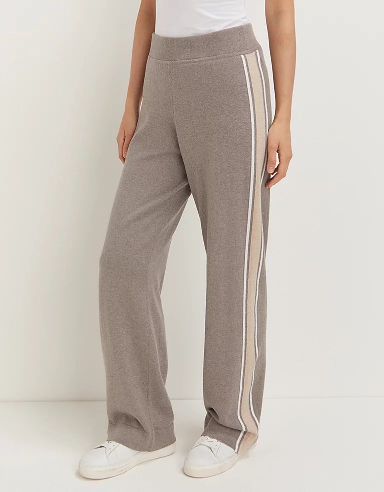 Cotton Silk Side Stripe Knitted Wide Leg Trousers | The White Company UK & ROW