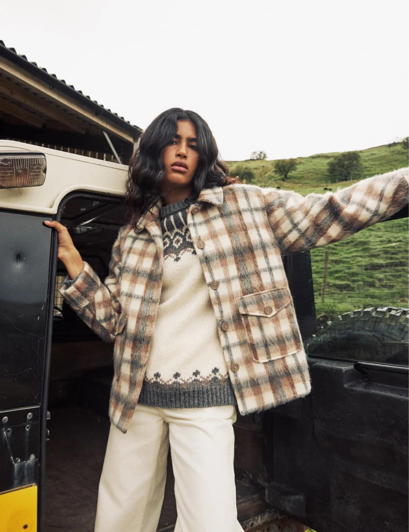 Brown Check Wool Blend Shirt Jacket | Nobody's Child