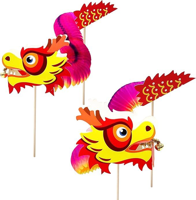 HXXF 2 Pack Chinese New Year Paper Dragon Decorations, Chinese Paper Handheld Dancing Dragon Toy,... | Amazon (US)