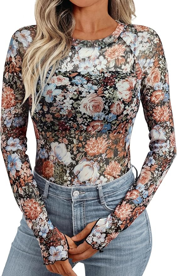 Dealmore Womens Floral Mesh Sheer Lace Going Out Trendy Tops Spring Fashion Summer Outfits Clothe... | Amazon (US)