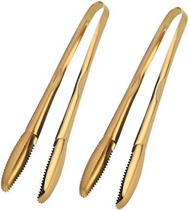 IAXSEE 2-Pack 9 Inch Stainless Steel Gold Salad Tongs, Non-slip & Easy Grip Smart Locking Clip Handy | Amazon (US)