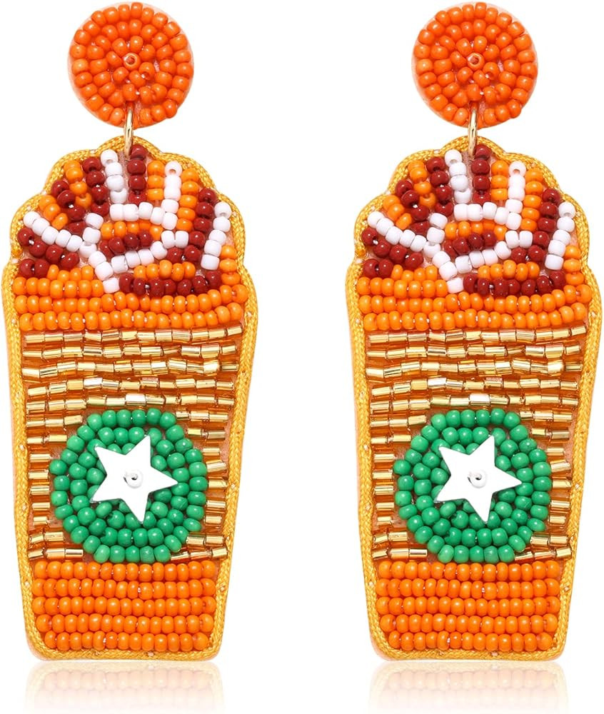 Thanksgiving Earrings Beaded Pumpkin Coffee Cup Drink Earrings Maple Leaf Handmade Autumn Jewelr... | Amazon (US)