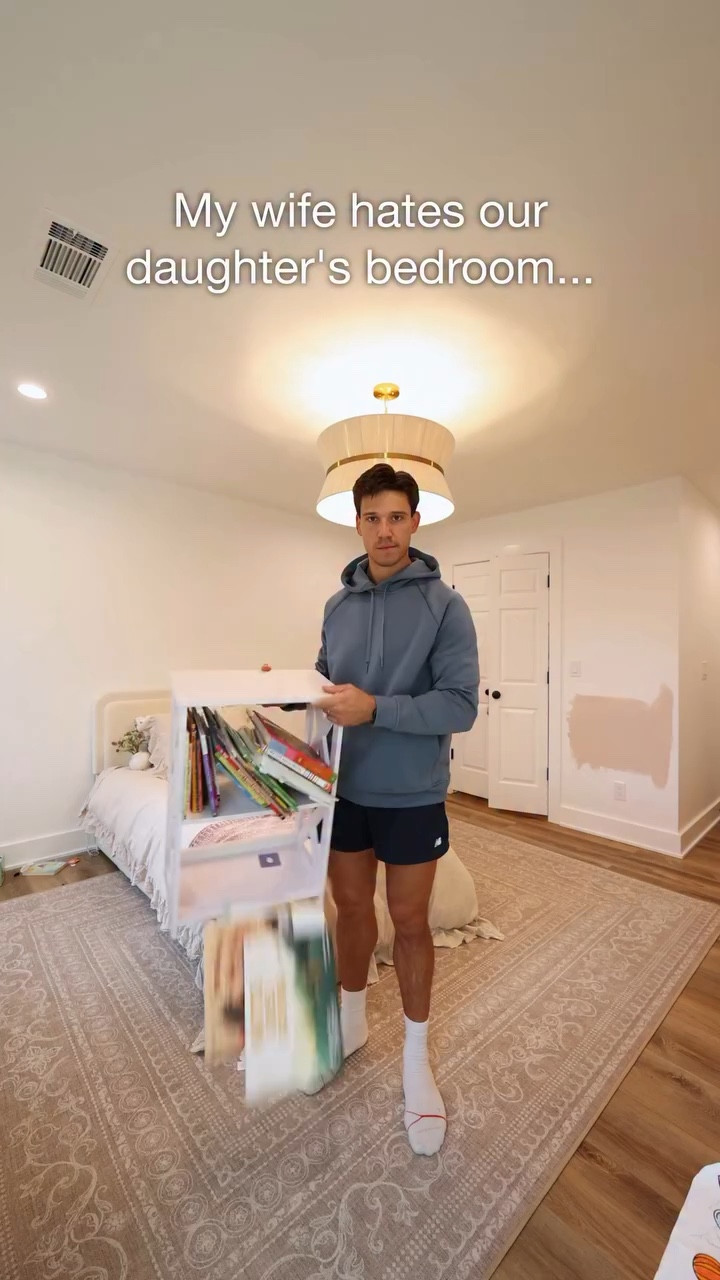 It’s finally done! The full transformation of our daughter’s bedroom - we added paint, trim/molding, wallpaper, and a lot of great decor! Liz is the brains of the operation, I just know how to use a level and screwdriver 😅