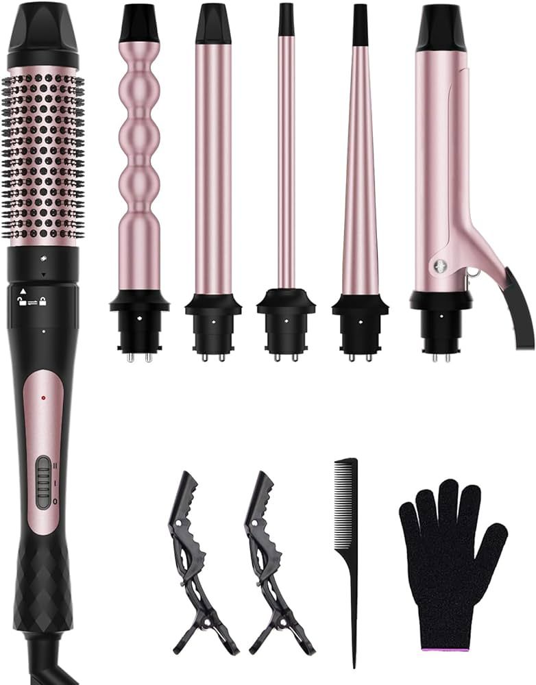 6 in 1 Curling Iron, Curling Wand Set with Thermal Brush (1.5inch) & 1inch Bubble Curling Wand an... | Amazon (US)