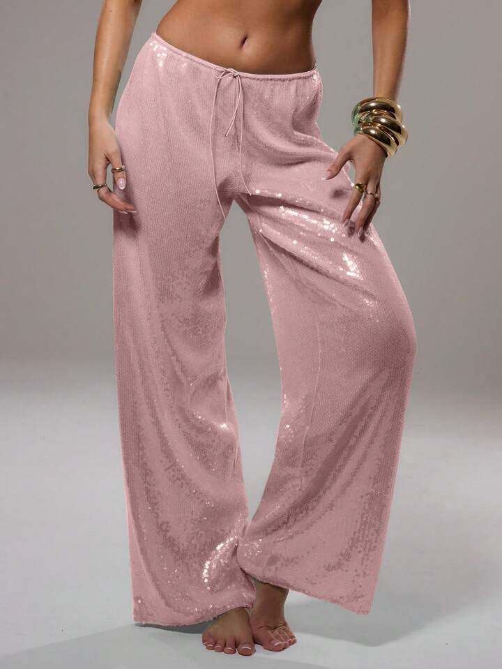 MUSERA Sequin Low Rise Trousers Vacation Summer | SHEIN