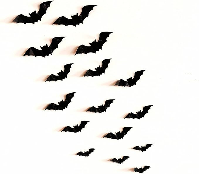 128PCS/4SIZE 3D Bats Sticker, Halloween Party Supplies Reusable Decorative Scary Wall Decal for H... | Amazon (US)