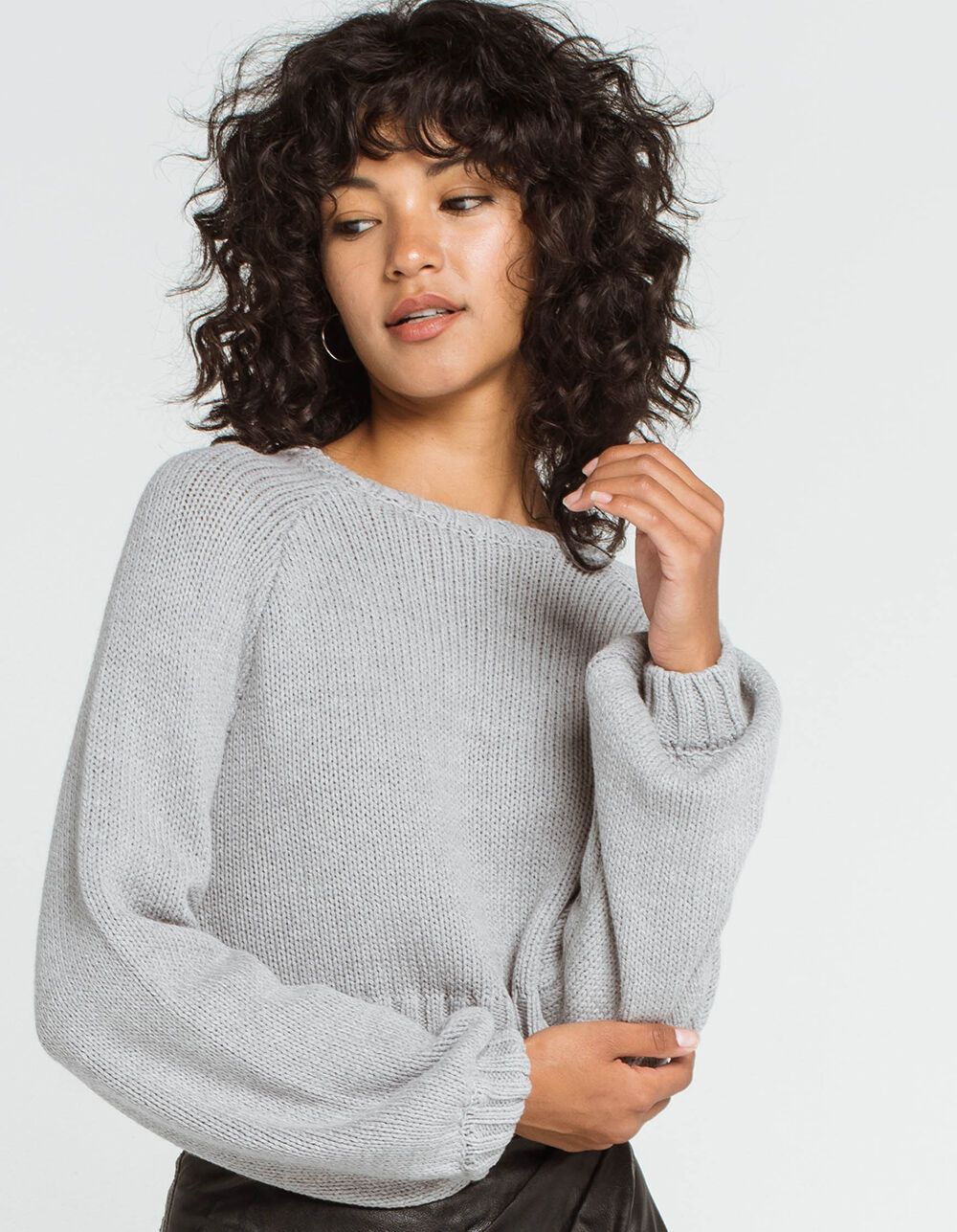 RSQ Balloon Sleeve Gray Crop Sweater | Tillys