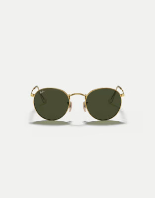 Ray-Ban Round metal round sunglasses with green lens in arista gold | ASOS | ASOS (Global)