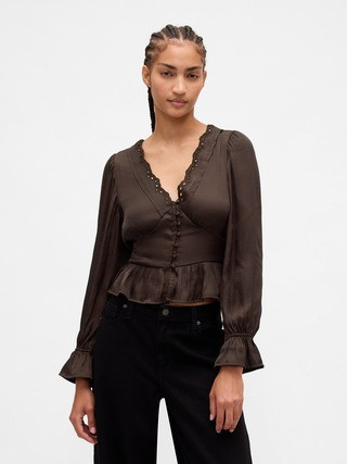 Eyelet V-Neck Peplum Top | Gap (US)