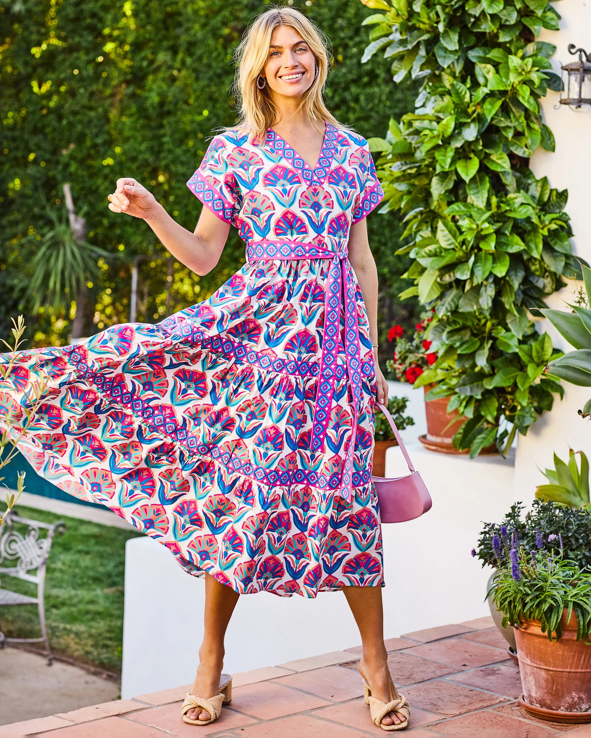 Geo Floral - Harbour Dress - Fuschia Cloud | Printfresh