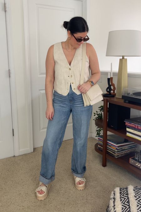 Linen vest (medium) | wide leg jeans (8) | cream crossbody | tortoise sunglasses | platform sandals | gold jewelry

Spring outfit, linen style, brunch style 

#LTKfindsunder50 #LTKmidsize #LTKstyletip