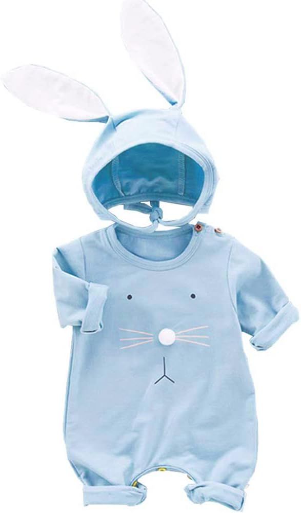 Baby Girls Boys Easter Outfits Bunny Romper Bodysuit Jumpsuit Infant Newborn with Rabbit Hat | Amazon (US)