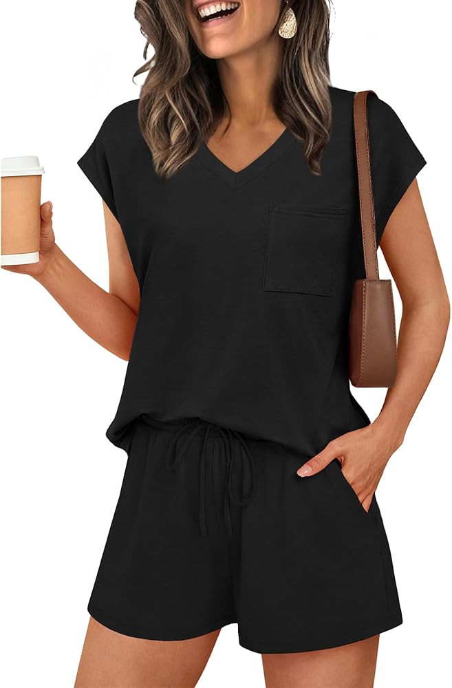 RUMIA Lounge Sets for Women 2 Piece Cap Sleeve Pajamas Short Sets with Pockets (S-3XL) | Amazon (US)