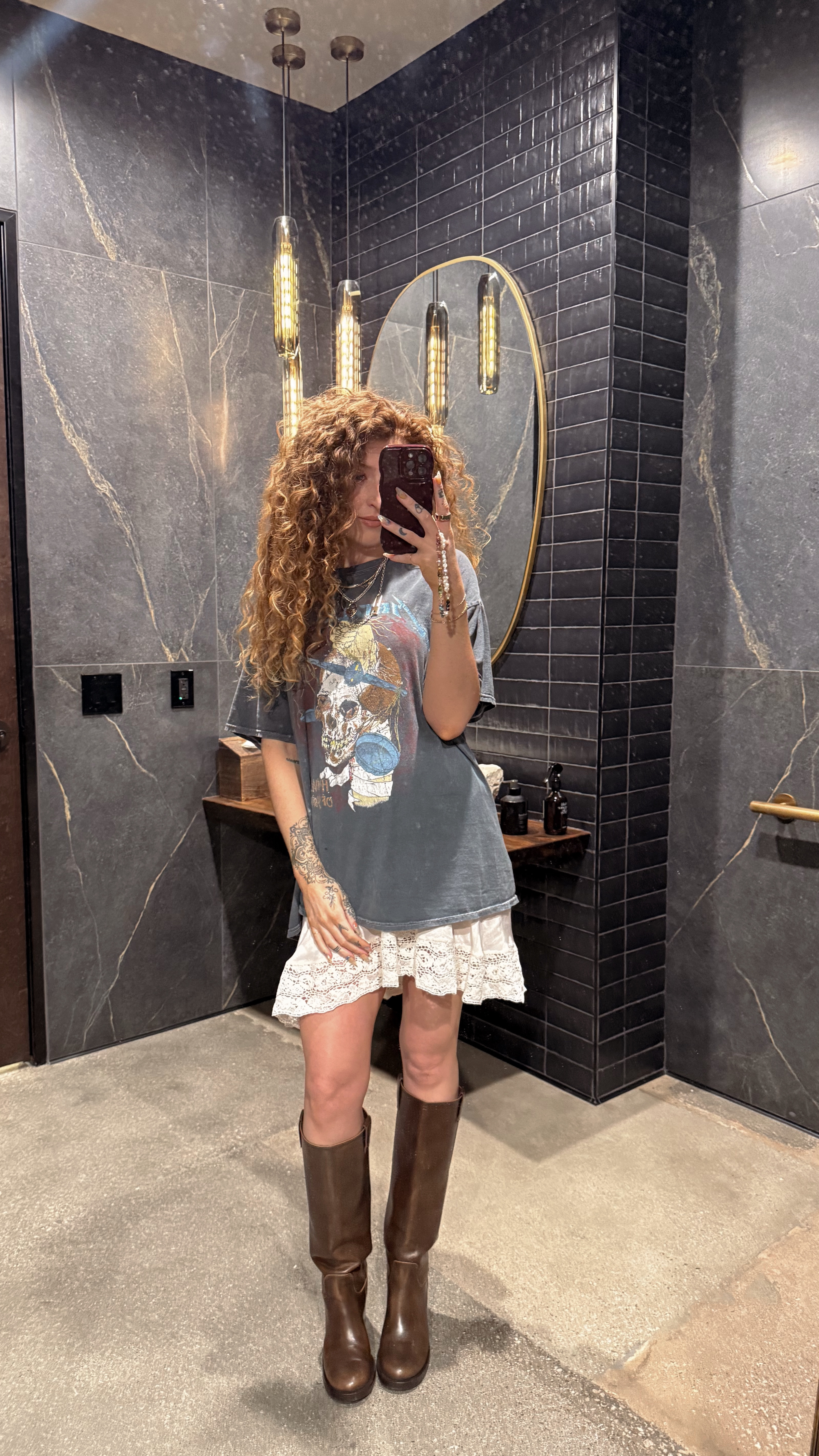 Comfy Pinterest girly. Oversized tee and slip skirt with boots

#LTKSummerEdit