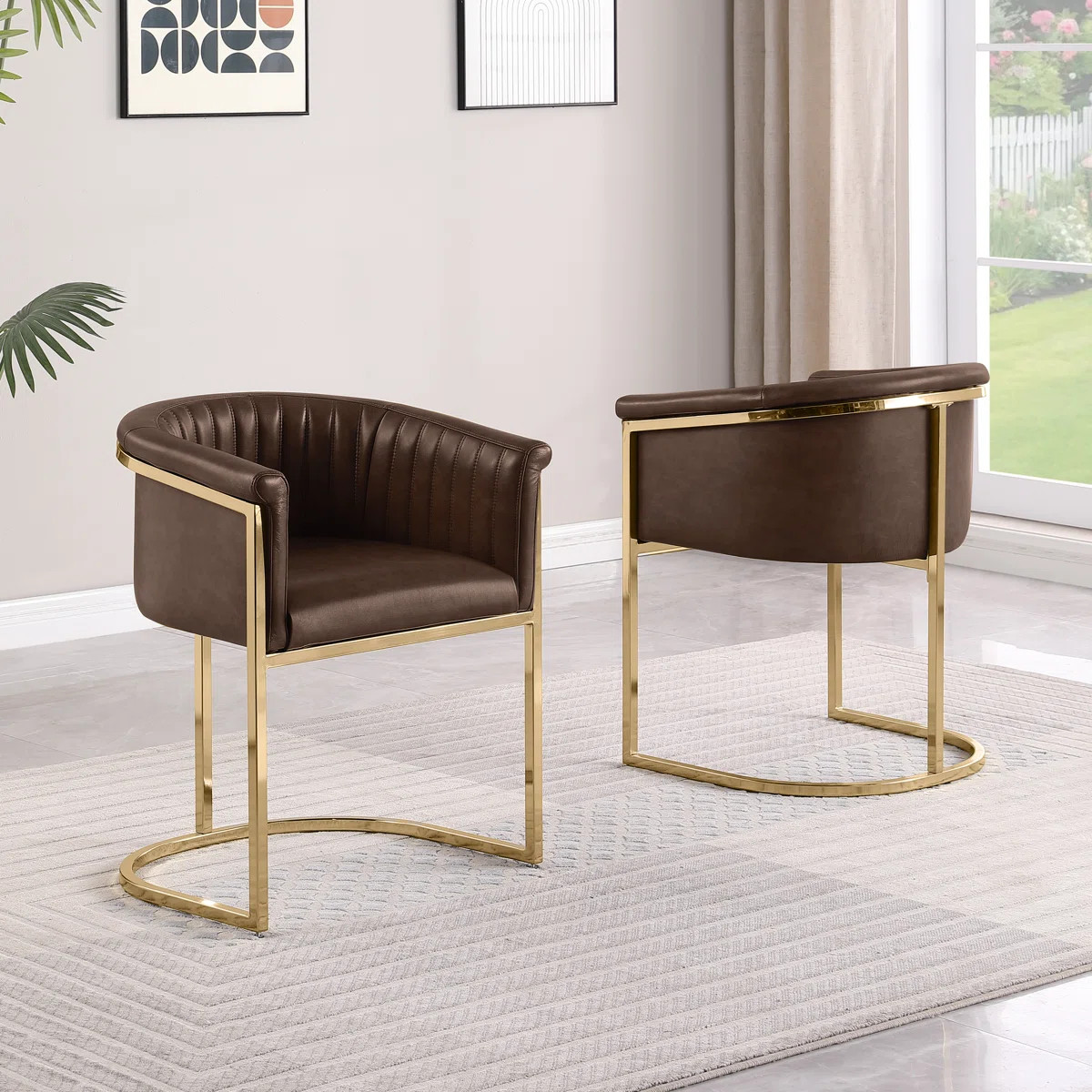 Leathaire Side Chairs With Gold Chrome Sled Base (Set of 2) | Wayfair North America