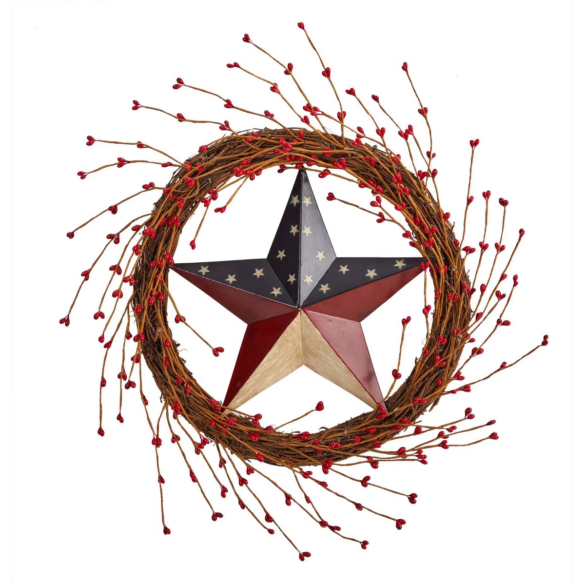Nearly Natural 20” Americana Patriotic Star Wreath Red White and Blue | Target
