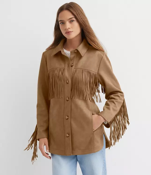 Fringe Faux Suede Shirt Jacket | Loft | LOFT