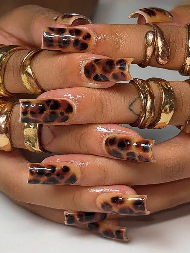 Leopard  print press on nails, medium length  | SHEIN