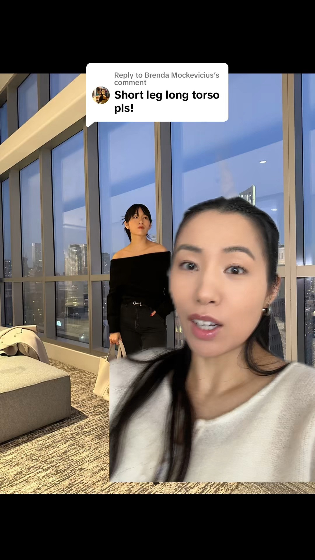 How to style a long torso and short leg body type: high waisted, full length bottoms! 