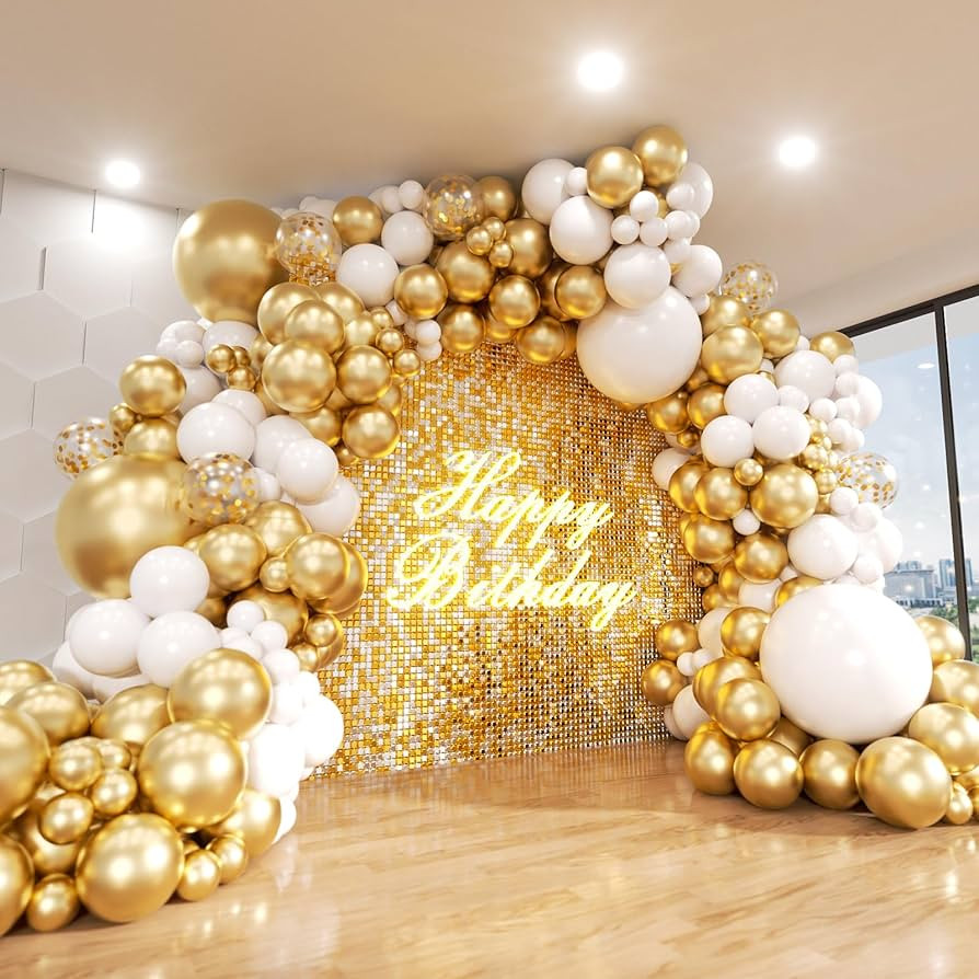 White and Gold Balloon Arch Kit, 140Pcs Matte White Metallic Gold and Gold Confetti Party Balloon... | Amazon (US)