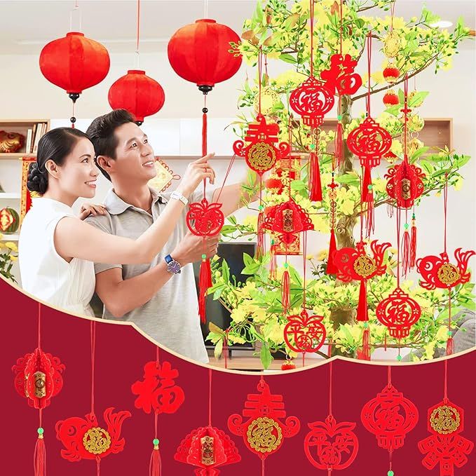 Allnice 2023 Chinese New Year Decorations Ornaments 48Pcs Chinese Knot Pendant Red Hanging Orname... | Amazon (US)