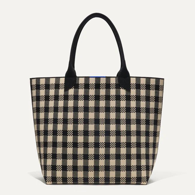 The Lightweight Tote - Black And Canvas Gingham | Rothy's