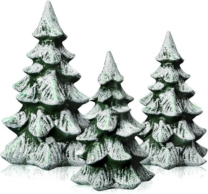 Poen 3 Inch 4 Inch 5 Inch Ceramic Christmas Tree Village Accessories Set of 3 Tabletop Christmas ... | Amazon (US)