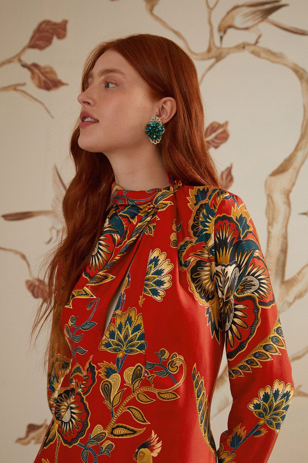 Red Maxi Floral Cutout LENZING™ ECOVERO™ Viscose Midi Dress | FarmRio (US)