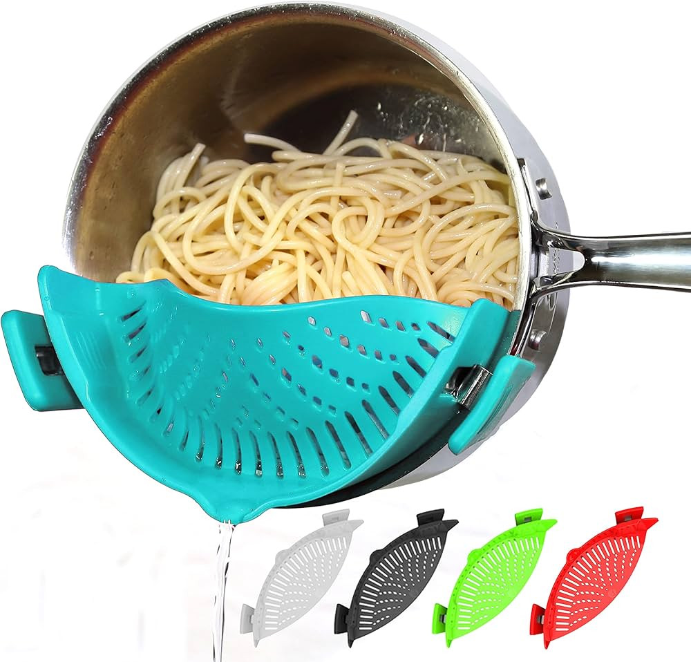 Clip On Pasta Strainer Silicone - Universal Fit for all Pots and Bowls | Snap On Drainer for Past... | Amazon (US)