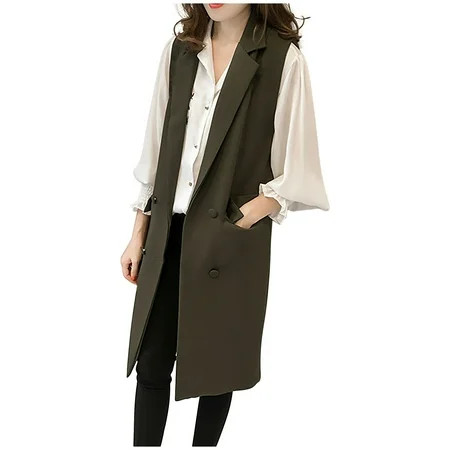 Scyoekwg Womens Sleeveless Coats Suit Vest Coat Pocket Winter Sleeveless Trun-Down Collar Solid Oute | Walmart (US)