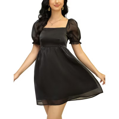 Clearlove Women's Puff Short Sleeve Mesh Dress Square Neck Summer A Line Dresses | Target