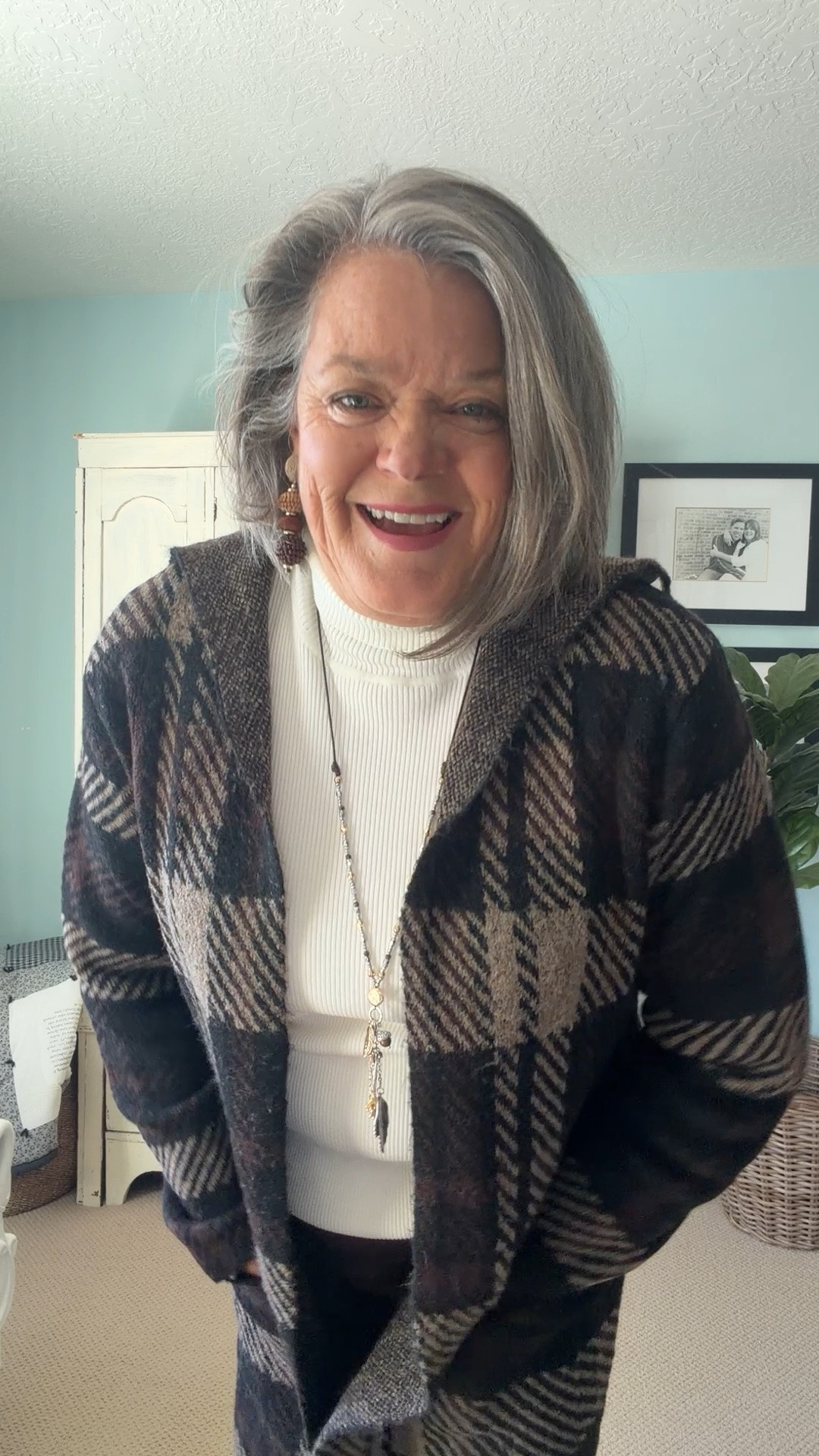 Are you as excited as I am for fall? 
I just received this gorgeous long plaid sweater from @Coldwater Creek this morning! It is delicious! Soooo soft! The black, brown and tan plaid will go with everything! It it perfect with the ribbed turtleneck, stretchy shape wear brown pants, beautiful brown leather boots, the fall leaf charm necklace and the brown suede bag! 
I am ready for fall! 
I cannot wait for the leaves to change and cool weather! #ad #fallplaidsweater

#LTKootd #LTKMidsize