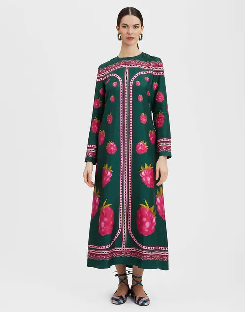 La DoubleJ Long Sleeve Swing Dress in Lamponi Placée Emerald at Nordstrom, Size X-Large | Nordstrom