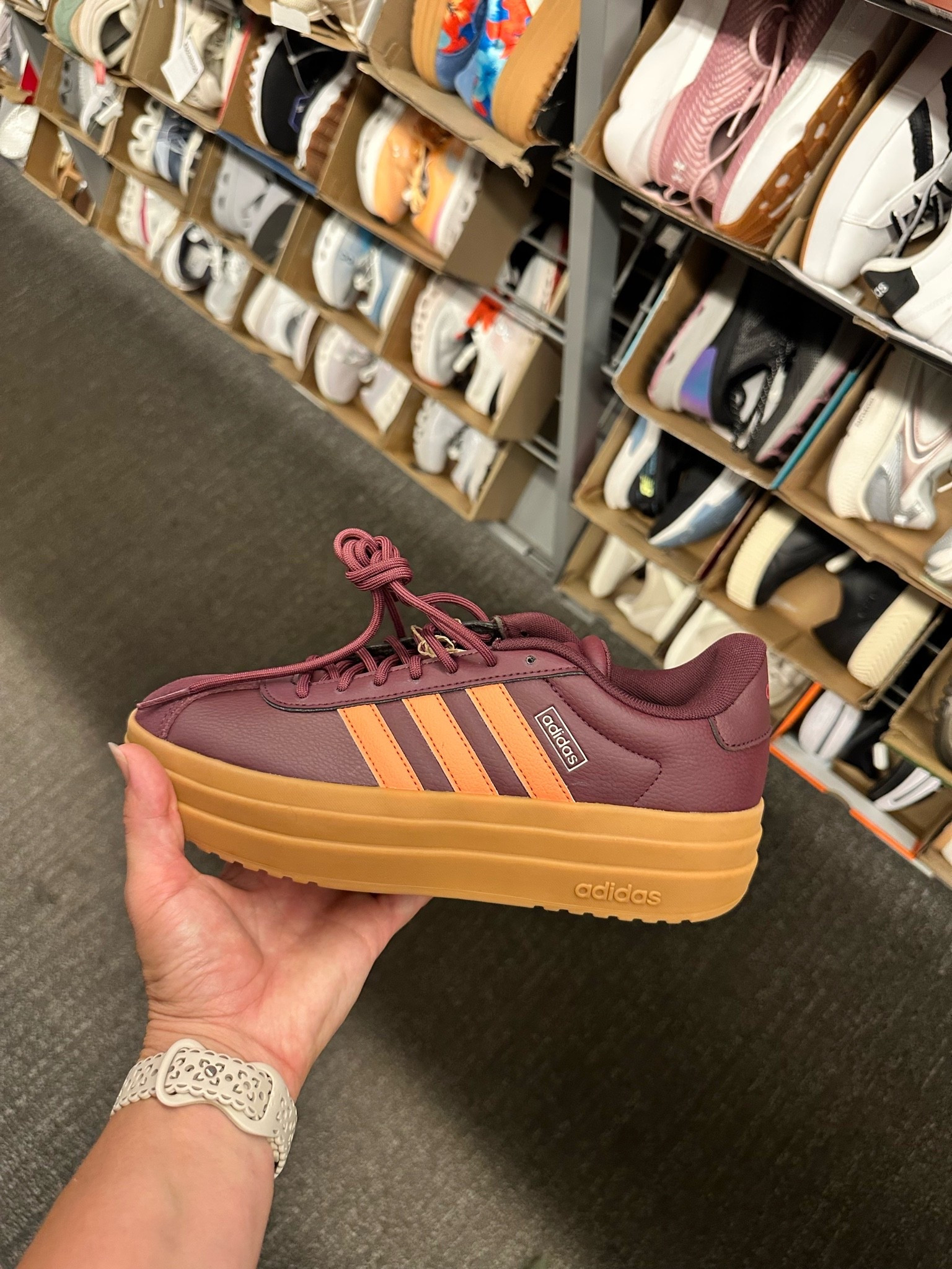 Possible Fall Sneaker 

• Leather (great for wet / cold weather) 
• Burgundy + deep orange accent (amazing colors for fall and winter) 
• Platform/ high rubber sole (a bit of height and good for wet conditions) 

Is this a buy?

#LTKootd