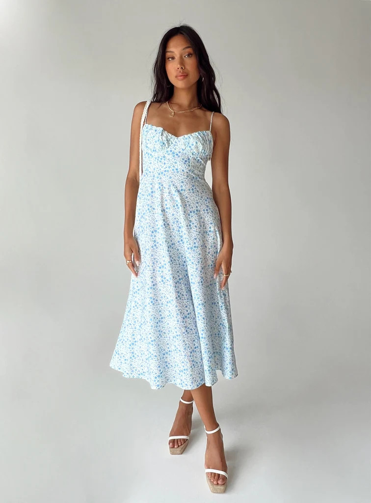 Amara Midi Dress Blue Multi | Princess Polly US