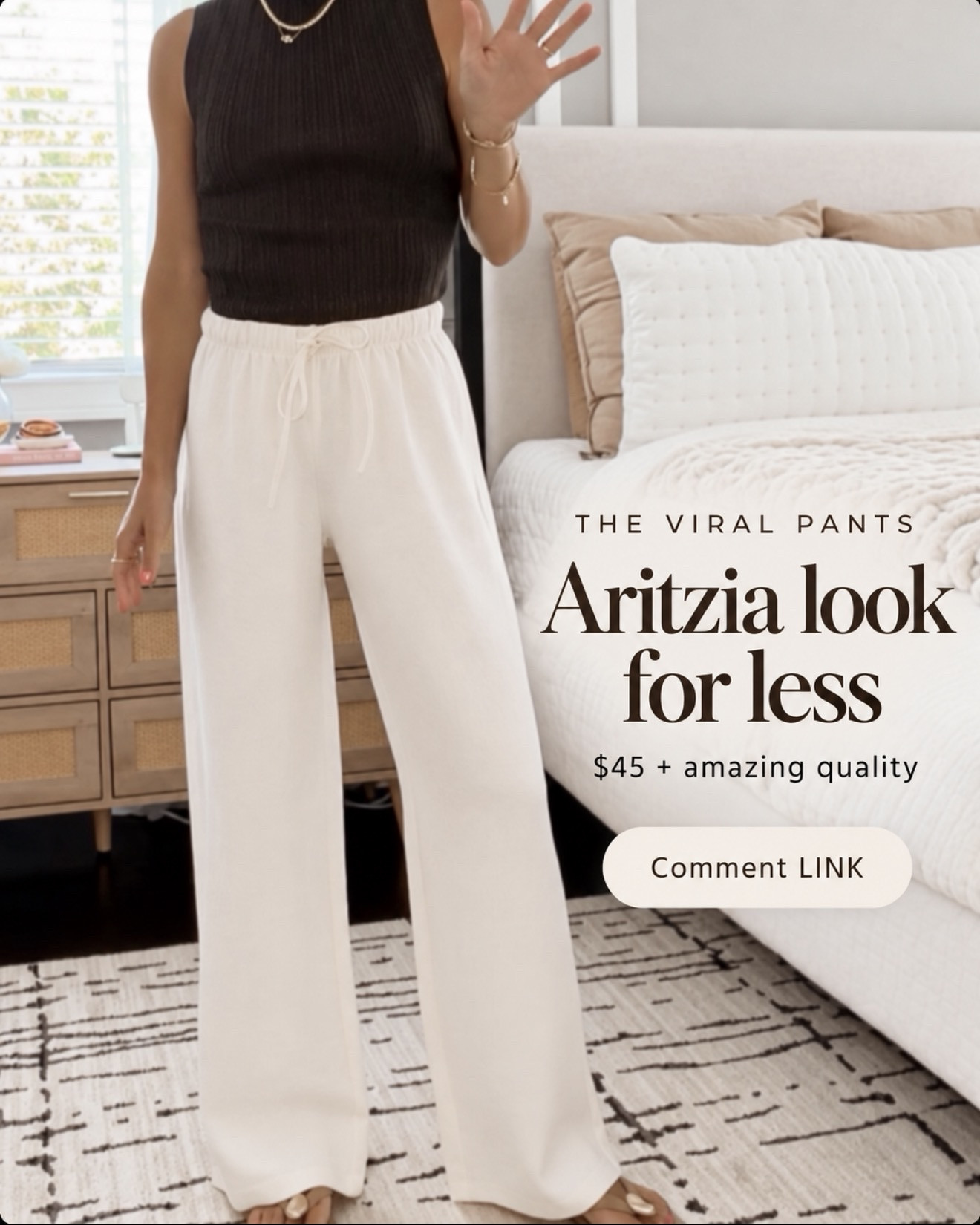 These viral pants have that Aritzia look for less—and they’re only $45! The quality is so good, and they’re such an easy piece to style. 
💬Comment LINK and I’ll send you the link!