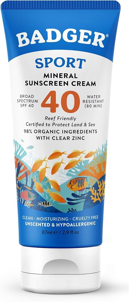 Badger Sport Mineral Sunscreen, Reef Safe, SPF 40, 98% Organic with Zinc Oxide, Water Resistant, ... | Amazon (US)
