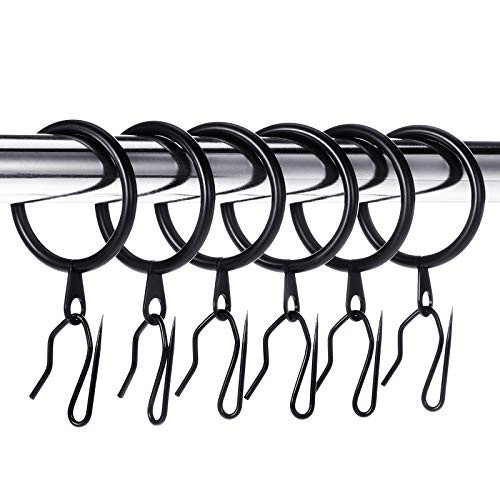 Hotop 30 Pieces Metal Drapery Curtain Rings and 30 Pieces Hanging Metal Curtain Drapery Pin Hooks for Window Door Shower(42 mm,Black) | Amazon (US)
