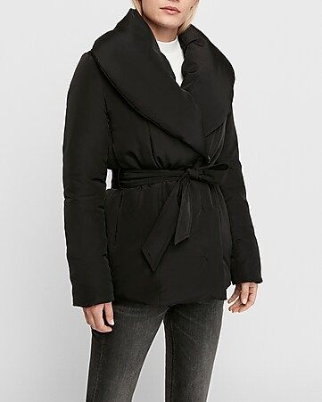 shawl collar puffer coat | Express