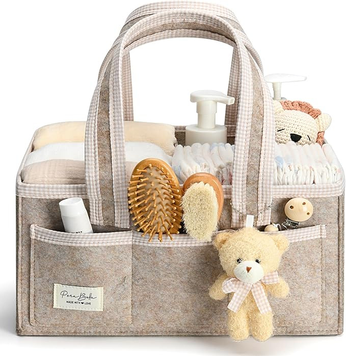 PeraBella Baby Diaper Caddy Organizer, Baby Basket Shower Gift Caddy, Portable Felt Changing Tabl... | Amazon (US)