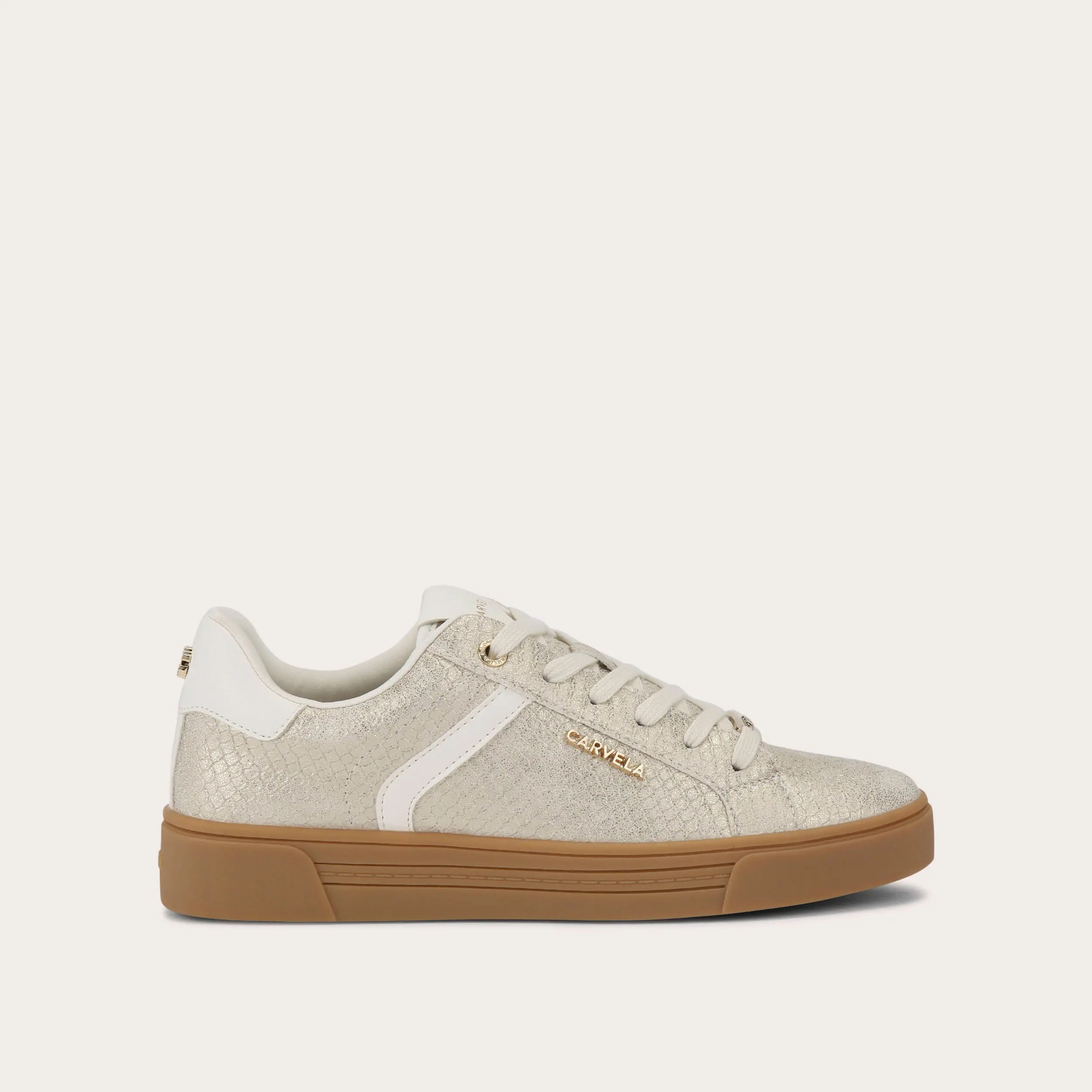 DAZE GUM Metallic Gold Snake Printed Trainer by CARVELA | Carvela