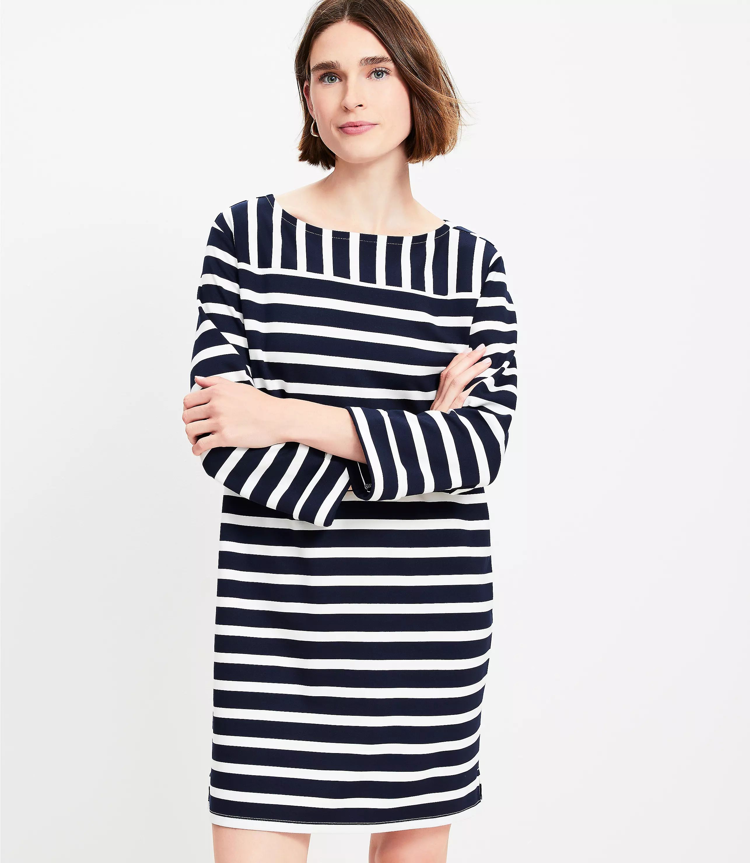 Striped Ponte Mini Dress | LOFT
