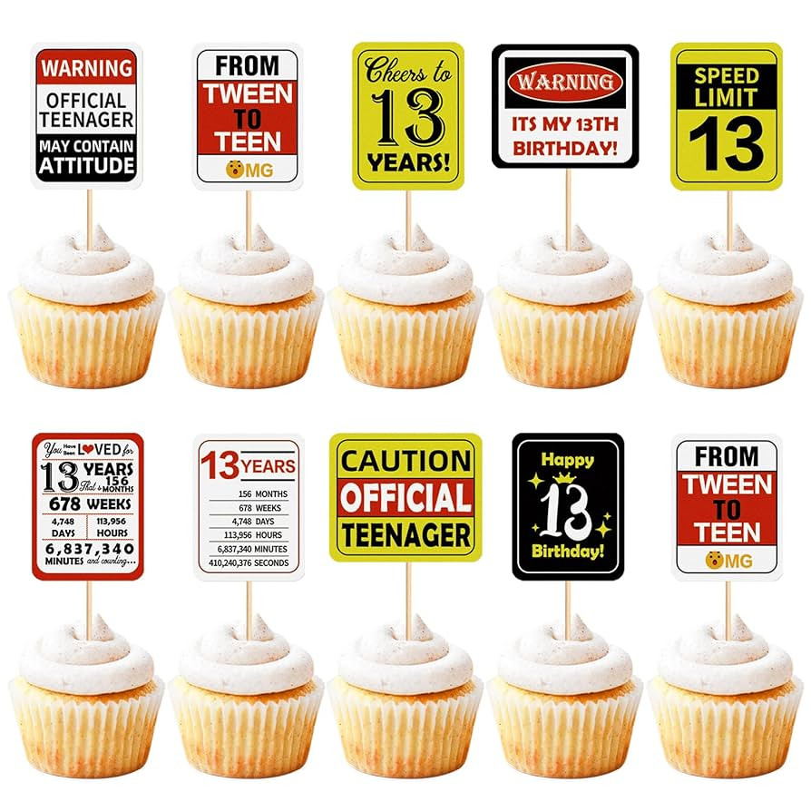 36PCS 13th Birthday Cupcake Toppers Cheers to 13 Years Official Teenager From Tween to Teen Speed... | Amazon (US)