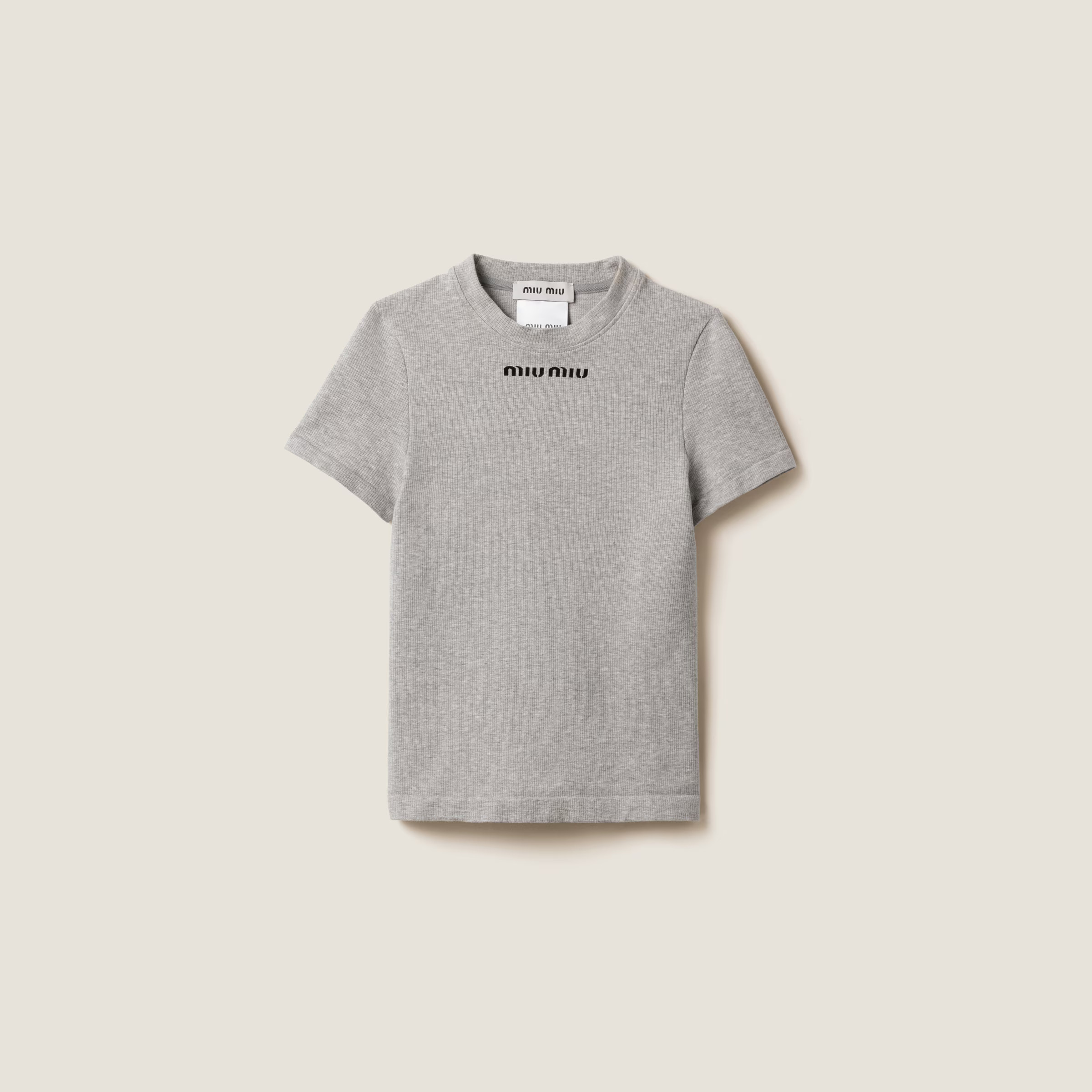 Grey Seamless Mélange T-shirt | Miu Miu | Miu Miu UK