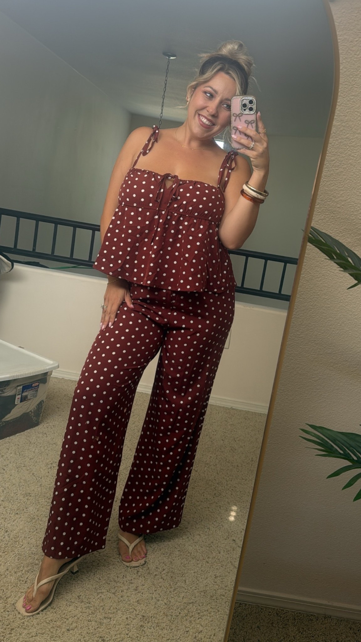 The cutest polka dot matching set 🤎🤍 Obsessed with the tie-strap peplum top and flowy wide-leg pants! Such a chic, effortless outfit for fall, vacation or a date night. ✨

Matching polka dot set
Summer to fall transition outfit
Polka dot pant and tank set
Going out outfit

#AmazonFashion #AmazonFinds #MatchingSet #LTKotd #LTKStyle