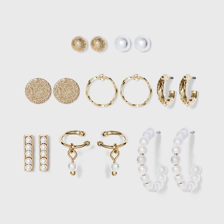 Pearl Hoop, Stud, Ear Cuffs Earring Set 8pc - A New Day™ | Target