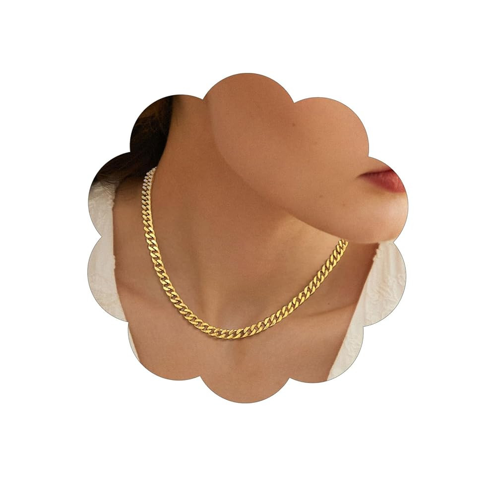 FindChic Men Curb Chain Necklace 18K Gold Plated/Stainless Steel/Black Chunky Double Tight Cuban ... | Amazon (US)