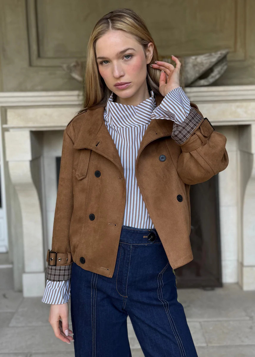 Angela Cropped Vegan Suede Jacket - Camel | Benaar La